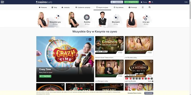 Poker, ruletka, blackjack z żywym krupierem w CasinoEuro