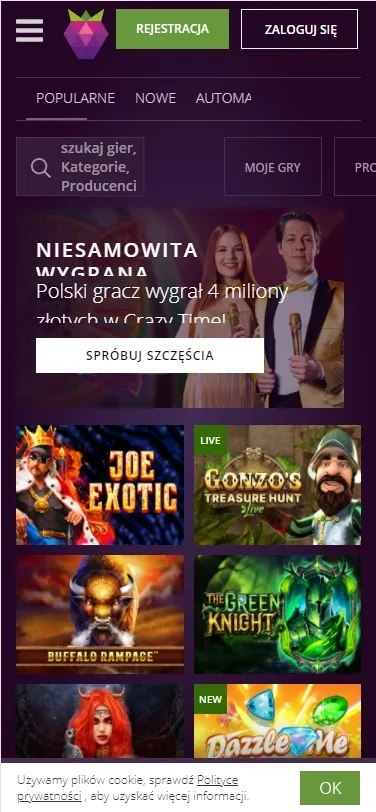 Malina Casino wersja mobilna