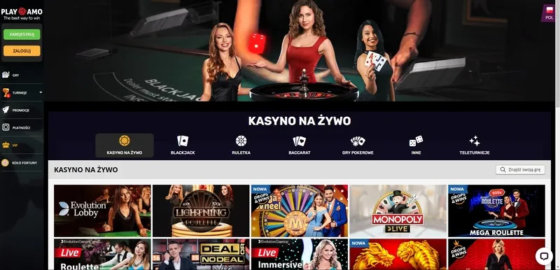 Gry z krupierem na żywo, takie jak ruletka, poker i blackjack w kasynie Playamo