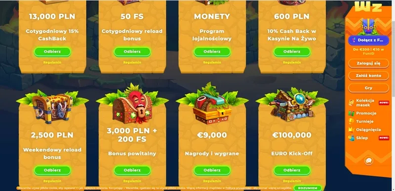 Wszystkie bonusy i promocje w Wazamba Casino