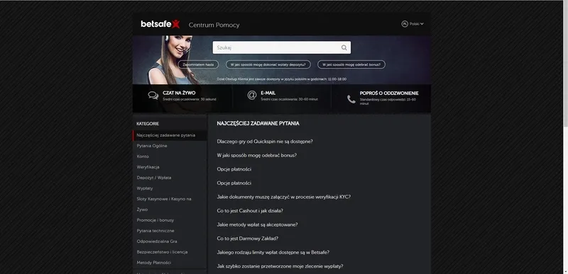 Kontakt z obsługą w BetSafe kasyno