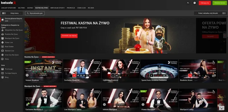 Gry z krupierem na żywo ruletka, poker, blackjack w kasynie BetSafe