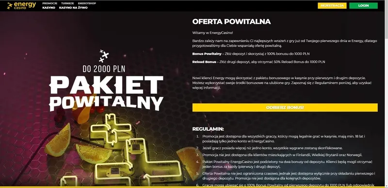 100% Bonus od pierwszej wpłaty w Energy Casino