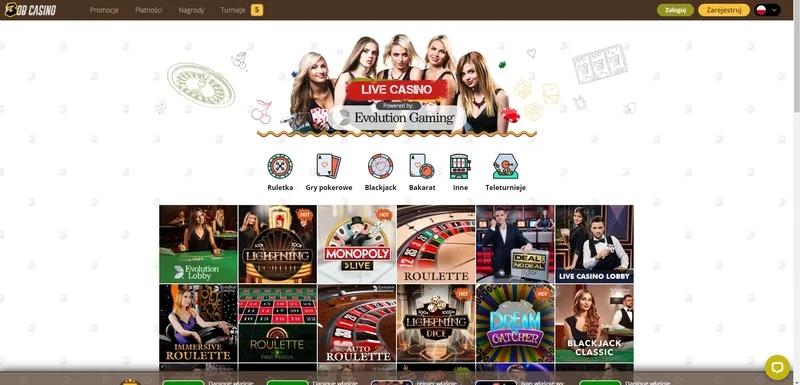 Gry z krupierem na żywo ruletka, poker, blackjack w Bob Casino