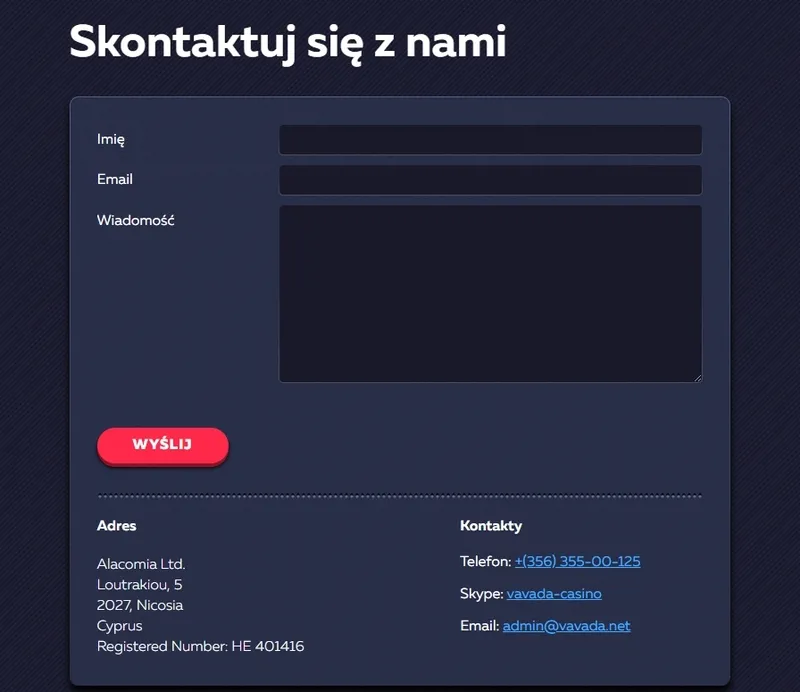 Kontakt z obsługą klienta kasyna Vavada